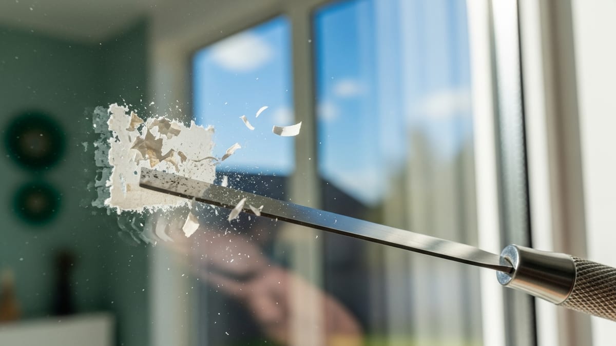 Grattoir à vitre retirant peinture et résidus collés sur une vitre
